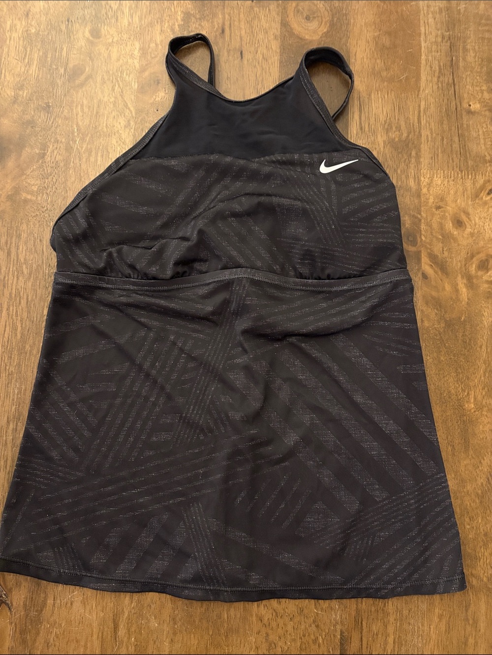 Nike Black Racerback Athletic Swim top with Tonal Geometric Print
